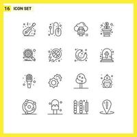 Set of 16 Vector Outlines on Grid for money growth growth control flower printer Editable Vector Design Elements