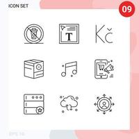 Set of 9 Vector Outlines on Grid for audio minus font e box Editable Vector Design Elements