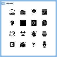 Mobile Interface Solid Glyph Set of 16 Pictograms of web year credit new chinese Editable Vector Design Elements