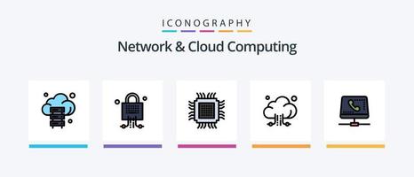 Network And Cloud Computing Line Filled 5 Icon Pack Including . computing. computing. laptop. storage. Creative Icons Design vector