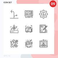 Mobile Interface Outline Set of 9 Pictograms of tv retro finance rainy plant Editable Vector Design Elements