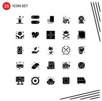 Mobile Interface Solid Glyph Set of 25 Pictograms of india country watt location wheel Editable Vector Design Elements