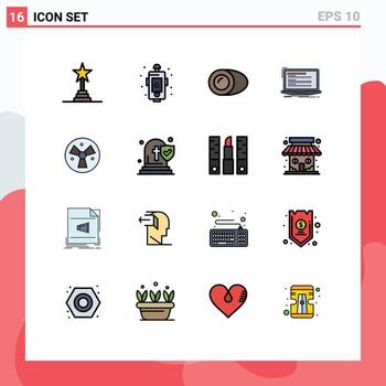Pack of 16 Modern Flat Color Filled Lines Signs and Symbols for Web Print Media such as script computer fire coding gastronomy Editable Creative Vector Design Elements