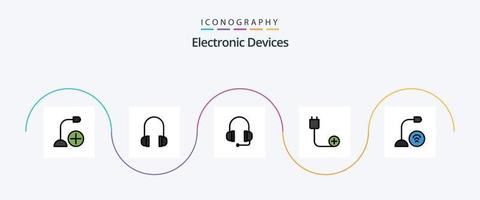 Devices Line Filled Flat 5 Icon Pack Including microphone. gadget. add. devices. hardware vector