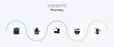 Pharmacy Glyph 5 Icon Pack Including pharmacy. calcium. drugs. signaling. medicine vector