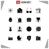 Set of 16 Commercial Solid Glyphs pack for egg crain photo construction view Editable Vector Design Elements