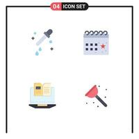 4 Thematic Vector Flat Icons and Editable Symbols of dropper computer calendar night hardware Editable Vector Design Elements