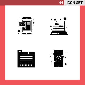 4 Universal Solid Glyphs Set for Web and Mobile Applications email tabs game mathematics web design Editable Vector Design Elements