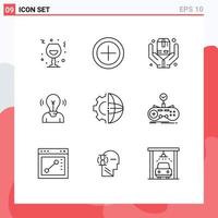 Group of 9 Outlines Signs and Symbols for development person hands user bulb Editable Vector Design Elements