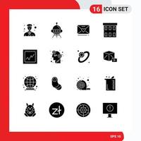 Set of 16 Modern UI Icons Symbols Signs for analytics corporation sms business building Editable Vector Design Elements