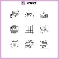 Pictogram Set of 9 Simple Outlines of energy app cash mobile development Editable Vector Design Elements