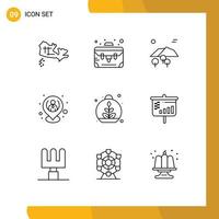 Group of 9 Modern Outlines Set for plant growing tree resources human Editable Vector Design Elements