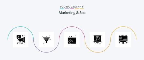 paquete de iconos de marketing y seo glyph 5 que incluye cartelera. anuncio. configurar. presentación. grafico vector