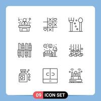 9 Universal Outline Signs Symbols of lump living cutlery home editing Editable Vector Design Elements