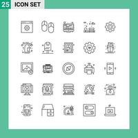 Group of 25 Lines Signs and Symbols for gear basic internet garden bench Editable Vector Design Elements