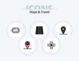 diseño de iconos llenos de mapas y líneas de viaje paquete de iconos 5. . la carretera. vector