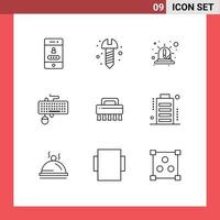 Modern Set of 9 Outlines Pictograph of brush mouse emergency keyboard device Editable Vector Design Elements