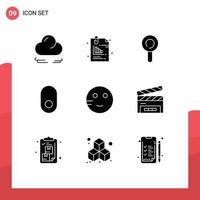 Universal Icon Symbols Group of 9 Modern Solid Glyphs of clapboard school lollipop emojis wireless Editable Vector Design Elements