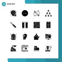 Modern Set of 16 Solid Glyphs Pictograph of tools tool link driver social Editable Vector Design Elements