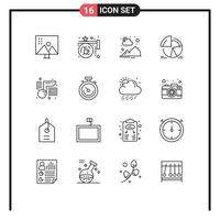 Set of 16 Commercial Outlines pack for analytics pie shop chart sun Editable Vector Design Elements