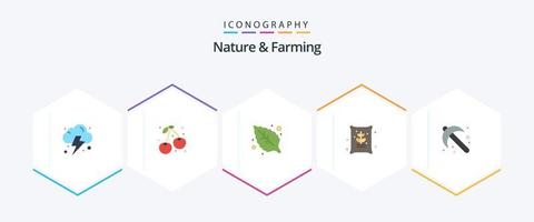 Nature And Farming 25 Flat icon pack including tool. gardening. green. farming. farming vector