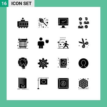 Pictogram Set of 16 Simple Solid Glyphs of computer good monitor job group Editable Vector Design Elements