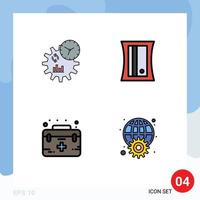 paquete de línea de vector editable de 4 colores planos de línea de llenado simple de elementos de diseño de vector editables para el cuidado de la herramienta de primer proceso empresarial