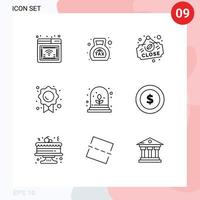 Pictogram Set of 9 Simple Outlines of experimental growth trust tax quality sign Editable Vector Design Elements