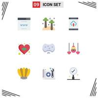 Mobile Interface Flat Color Set of 9 Pictograms of care heart app flag upload Editable Vector Design Elements