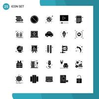 25 Universal Solid Glyphs Set for Web and Mobile Applications food pad marketing note movie Editable Vector Design Elements