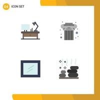 Modern Set of 4 Flat Icons Pictograph of table lamp mirror business culture spa Editable Vector Design Elements