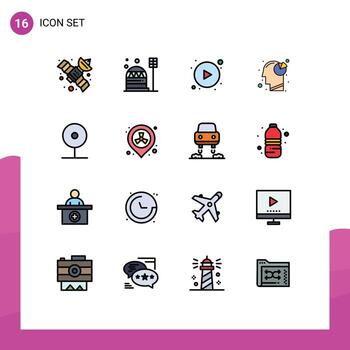 Flat Color Filled Line Pack of 16 Universal Symbols of media camera arrows pie chart graph Editable Creative Vector Design Elements