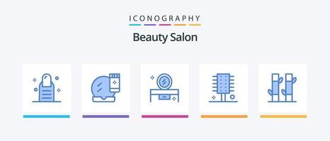 salón de belleza azul 5 paquete de iconos que incluye salón de spa. productos cosméticos. espejo de salón de belleza. peine. mesa de espejo diseño de iconos creativos vector