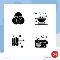 Solid Glyph Pack of 4 Universal Symbols of circles radio barbecue grill device Editable Vector Design Elements