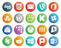 Paquete de 20 íconos de redes sociales que incluye xiaomi coderwall wordpress inbox slack vector