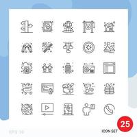 User Interface Pack of 25 Basic Lines of music gong failure audio space Editable Vector Design Elements