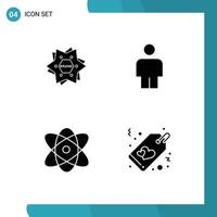 Pack of 4 Modern Solid Glyphs Signs and Symbols for Web Print Media such as star physics logo human heart Editable Vector Design Elements