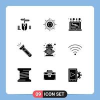 Group of 9 Solid Glyphs Signs and Symbols for environment city login hiking flash Editable Vector Design Elements