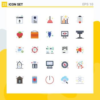 25 Universal Flat Color Signs Symbols of board graph book chart witch Editable Vector Design Elements