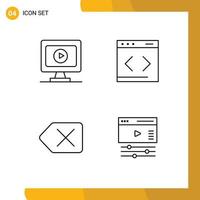 4 User Interface Line Pack of modern Signs and Symbols of monitor delete content website page Editable Vector Design Elements