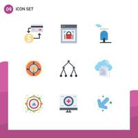 Modern Set of 9 Flat Colors Pictograph of idea chat web lock pie transport Editable Vector Design Elements