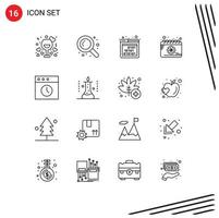 Mobile Interface Outline Set of 16 Pictograms of history spring binary flower calendar Editable Vector Design Elements