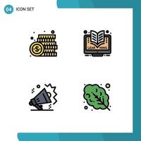 User Interface Pack of 4 Basic Filledline Flat Colors of coin mike money elearning sound Editable Vector Design Elements