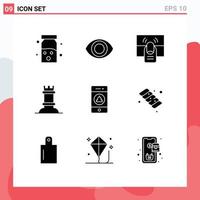 Pack of 9 Modern Solid Glyphs Signs and Symbols for Web Print Media such as web signaling hand notification figure Editable Vector Design Elements