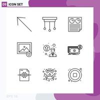 Set of 9 Modern UI Icons Symbols Signs for promotion concept personal up gradation document photo favorite Editable Vector Design Elements