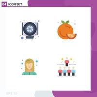 Set of 4 Vector Flat Icons on Grid for computer female diet healthy food web developer Editable Vector Design Elements