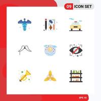 9 Universal Flat Color Signs Symbols of earth male web movember moustache Editable Vector Design Elements