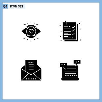 4 glifos sólidos vectoriales temáticos y símbolos editables de la lista de luz del sobre del mensaje del ojo elementos de diseño vectorial editables ai vector