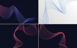 Set of 4 geometric wave pattern background Abstract waving line vector