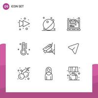 9 User Interface Outline Pack of modern Signs and Symbols of cctv rain computer weather hot Editable Vector Design Elements